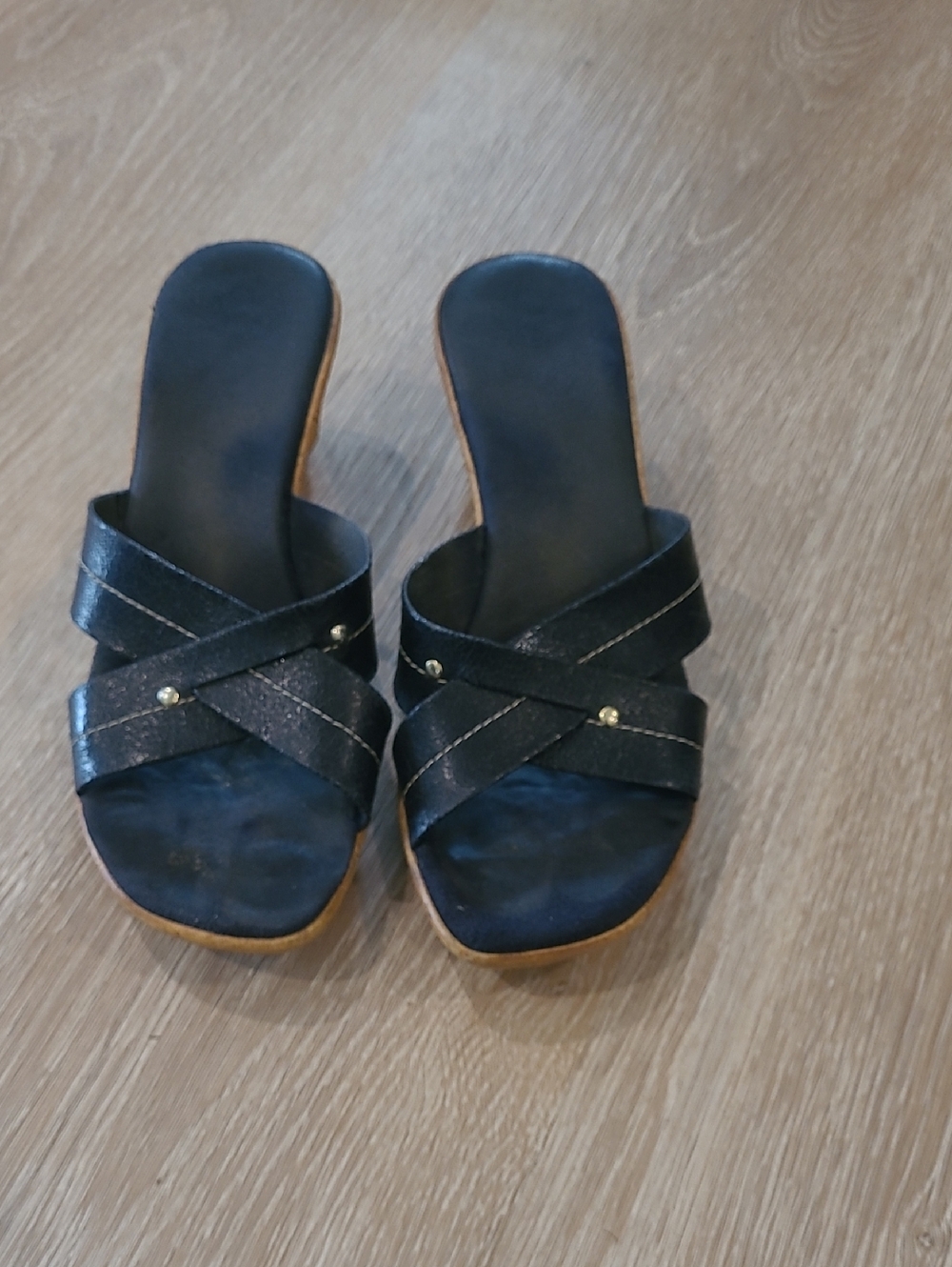 Italian Shoemakers Navy Crisscross Slide Mules